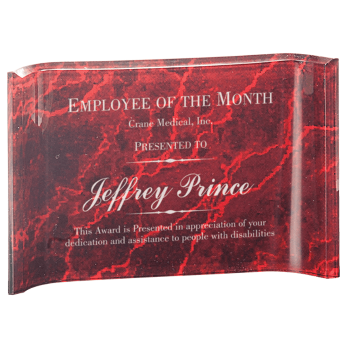 4" x 6" Red Marble Acrylic Crescent Award