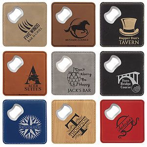 4" x 4" Square Laserable Leatherette Bottle Opener Coaster