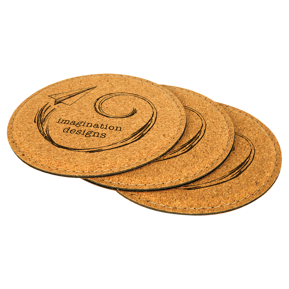 4" Round Cork Coaster with Stitching