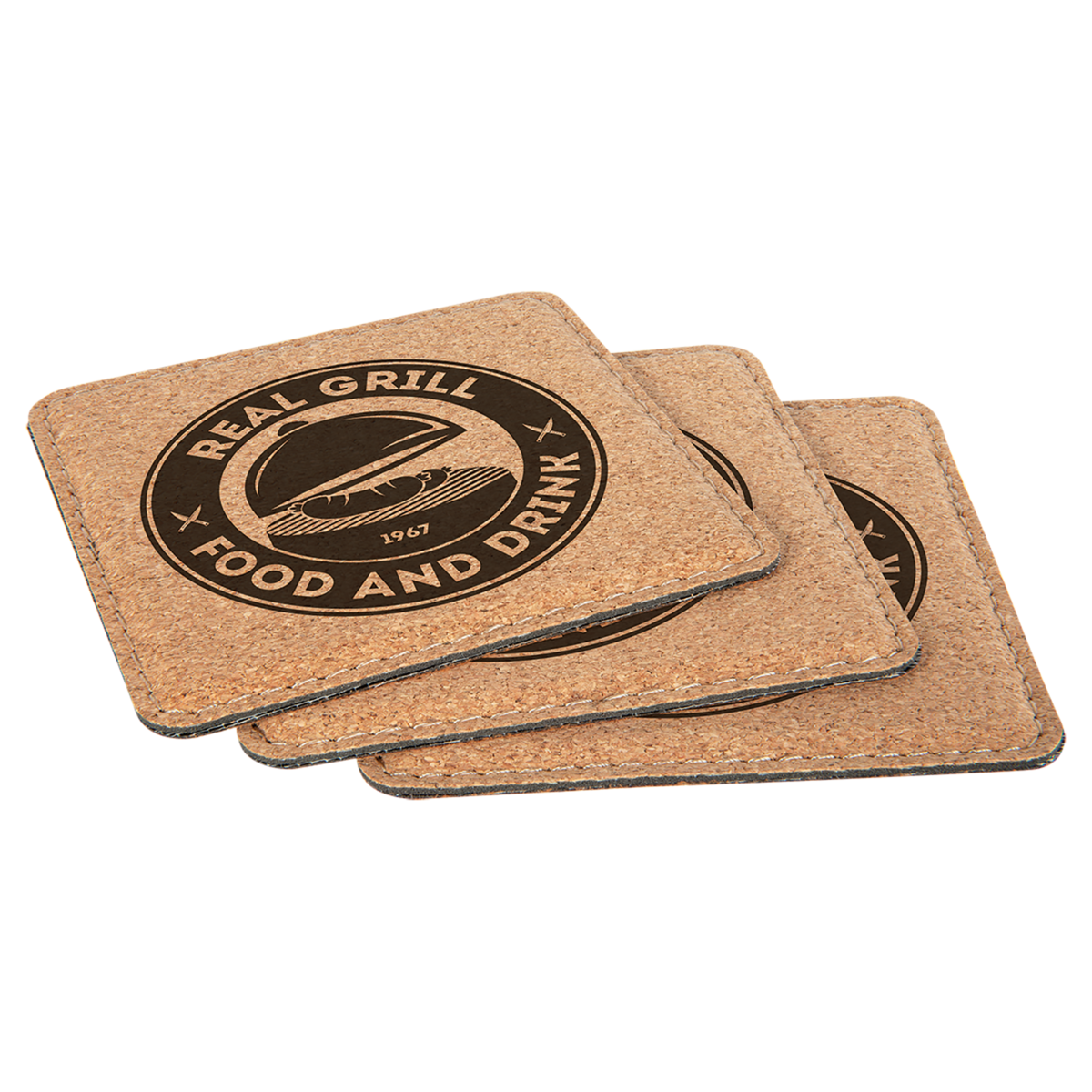 4" x 4" Square Cork Coaster with Stitching