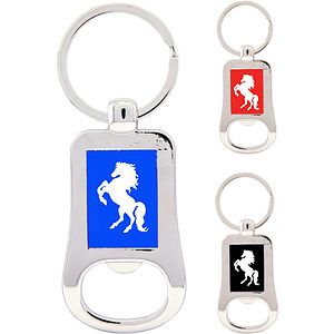 2 1/8" Silver/Black Laserable Bottle Opener Keychain