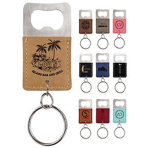 Branded Rectangle Laserable Leatherette Bottle Opener Keychain