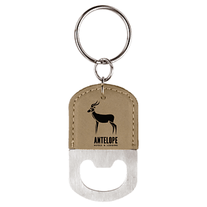Branded Oval Leatherette Bottle Opener Keychain Laser Engraved