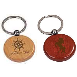 Rosewood and Maple Finish Round Keychain