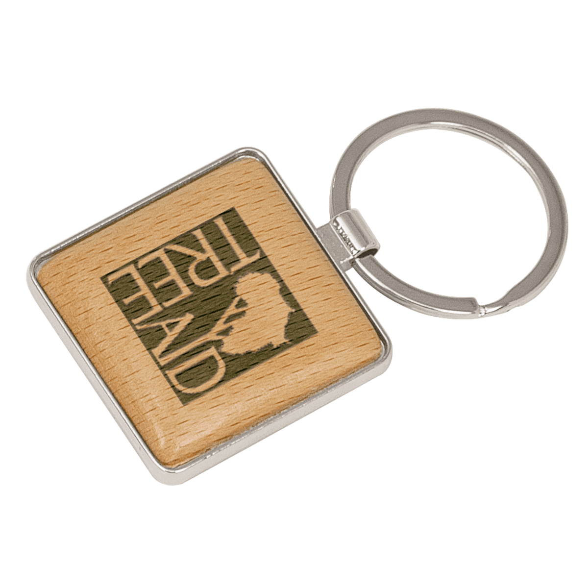Silver/Wood Square Keychain Laser Engraved