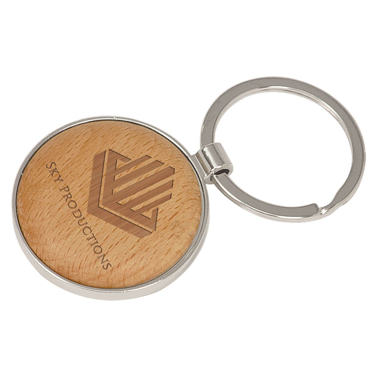 Silver/Wood Round Keychain Laser Engraved