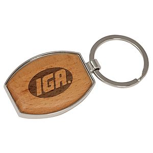Silver/Wood Oval Keychain Laser Engraved