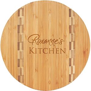 9 3/4" Round Bamboo Cutting Board with Butcher Block Inlay