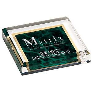 3 3/4" x 3 3/4" Green Acrylic Paperweight Award