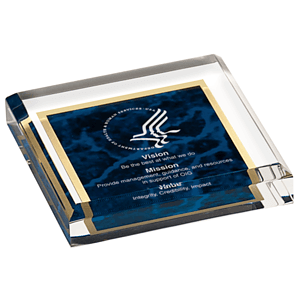 3 3/4" x 3 3/4" Blue Paperweight Acrylic Award
