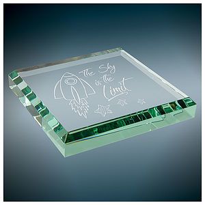 3" x 3" x 1/2" Jade Glass Paperweight Award