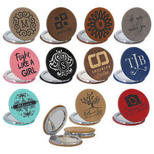 Leatherette Compact Mirror Laser Engraved