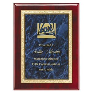 Rosewood Plaque Solid Brass Engraving Plate in Blue 7" x 9" Award