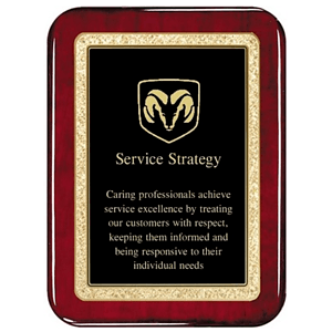 Rosewood Radius Plaque Solid Brass Engraving Plate 7" x 9" Award