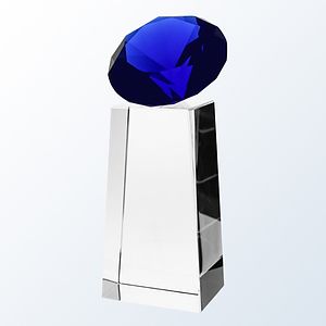Blue Diamond Slant Optic Crystal Award - Large