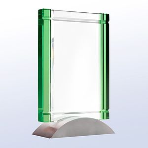 Green Deco Optic Crystal Award w/Aluminum Base