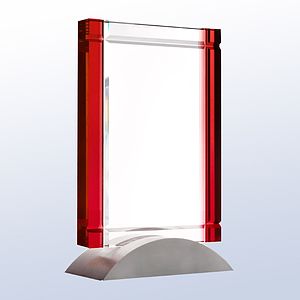 Red Deco Optic Crystal Award w/Aluminum Base