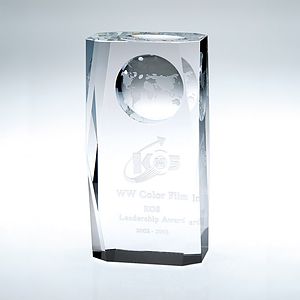 Beveled Globe Column Large Optic Crystal Award