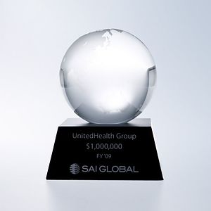 Clear Ocean Globe w/Black Aluminum Base Crystal Award