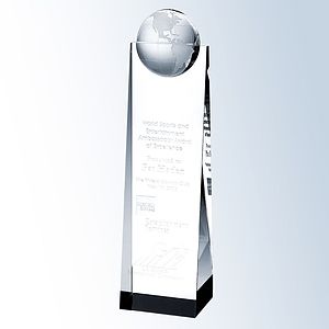 Globe Tower Optic Crystal Award - Large
