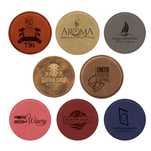 4" Round Laserable Leatherette Coaster Laser Engraved