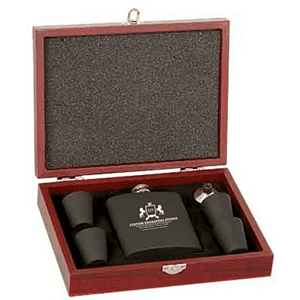 6 Oz. Matte Black Flask Set in Wood Presentation Box