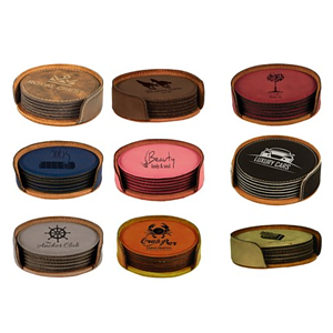 4" Round Laserable Leatherette Set of 6 Coasters Laser Engraved
