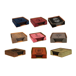 4"x4" Square Laserable Leatherette Set of 6 Coasters Laser Engraved