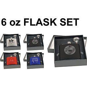 6 Oz. Single Black Flask Set in Presentation Box