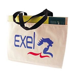 Natural Canvas Tote w/Gusset & Large Pocket (14"x11"x3")