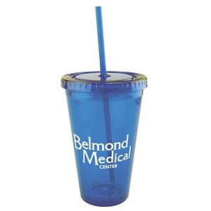 16 Oz. Plastic Tumbler Cup W/Straw