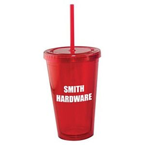 16 Oz. Plastic Tumbler Cup W/Straw