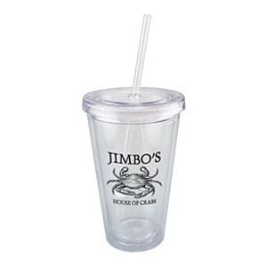 16 Oz. Plastic Tumbler Cup W/Straw