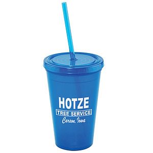 16 Oz. Plastic Tumbler W/Straw
