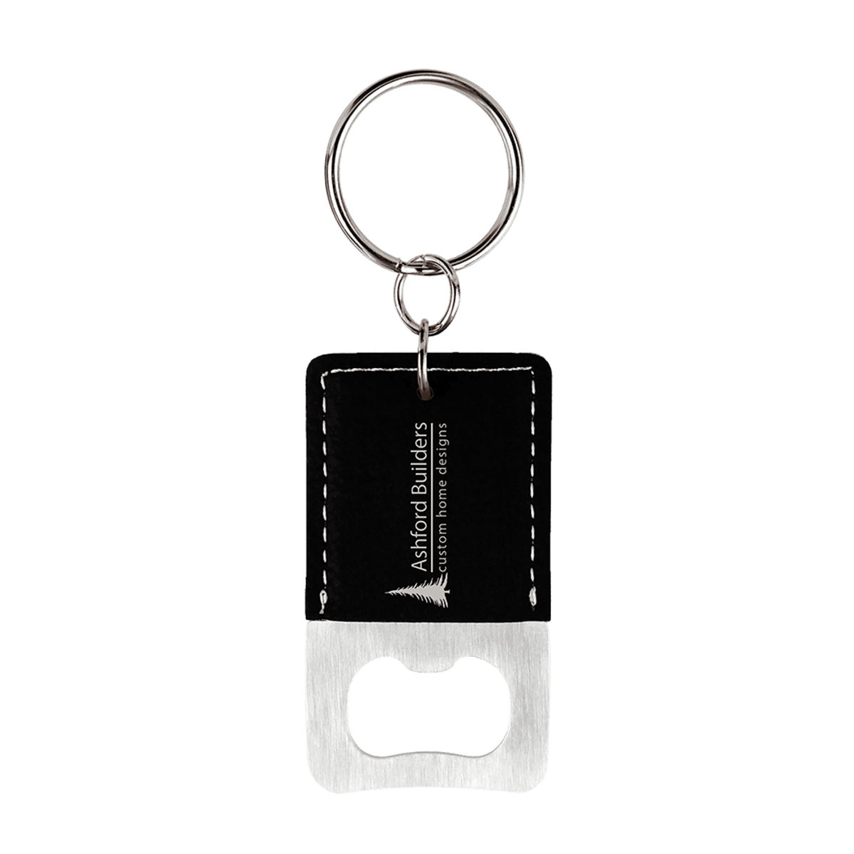 Promotional Rectangle laserable leatherette bottle opener keychain