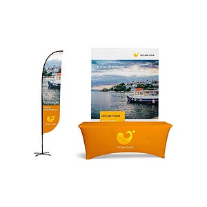 5'wx8'h Straight Wall Display w/12' Feather Flag & 6' Table Cover