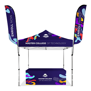 Deluxe Canopy Kit 10'x10' Hex Aluminum Frame, 2 Feather Flags & 6' Table Cover