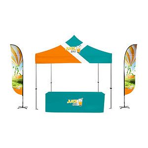 Deluxe Canopy Kit 10'x10' Hex Aluminum Frame, 2 Feather Flags & 6' Table Cover
