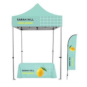 Small Space Kit 6.5'x6.5' Hex Aluminum Frame Tent , 4' Table Cover 6' Feather Flag