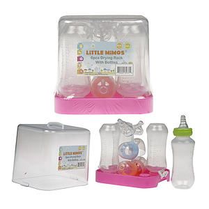 Baby Bottles - Pink & Clear with Drying Rack 4 Pack