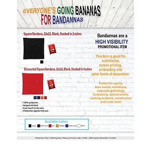 Discounted Square Bandana, 22x22, Blank, Stocked in 5 colors (1 seller)