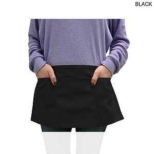 Bar Twill Waist Apron, 20x10, 3 Pockets, Heat Transfer logo, Stocked in Black.