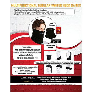Discounted Full Color Heat Transfer Multifunction Tubular 2-ply Black WINTER Neck Gaiter