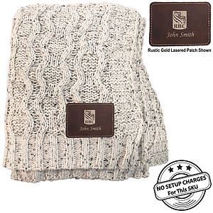 Heather Cable Knit Chenille Blanket, 50x60, with Lasered logo patch, NO SETUP CHARGE