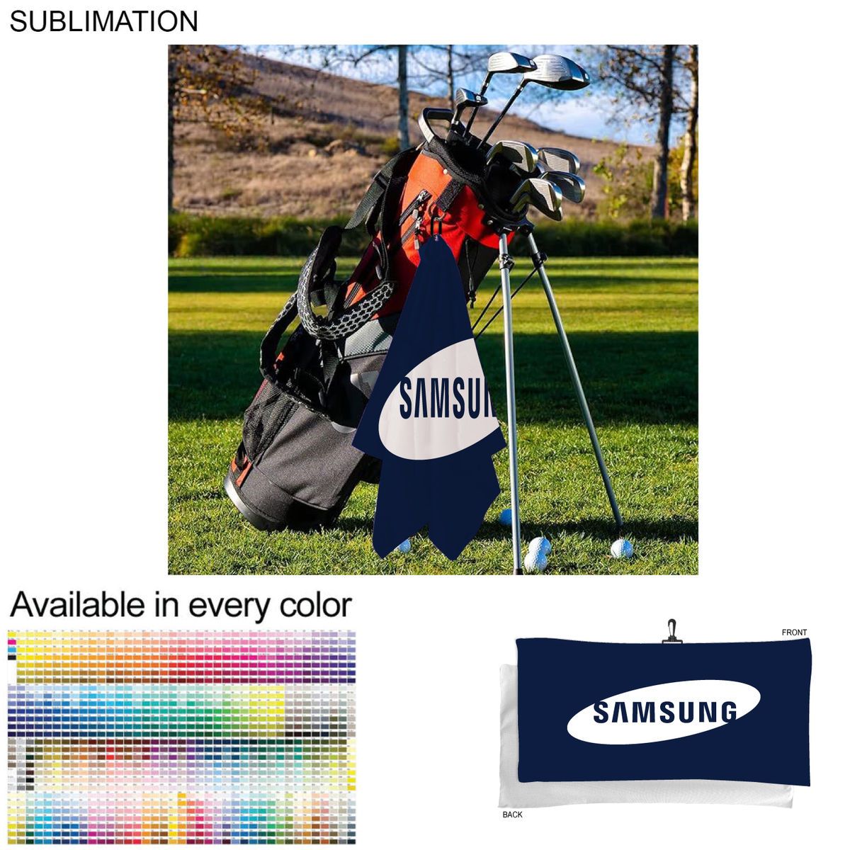 24 Hr Express Ship - Oversized Golf Towel in Microfiber Terry, 20x40, with Black Hook, Sublimated