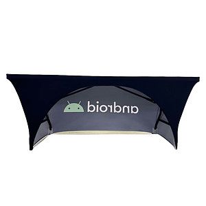 24 Hr Express Ship - Sublimated Stretch Curved Fit Table Throw for 6ft table, 3 sided, Open Back