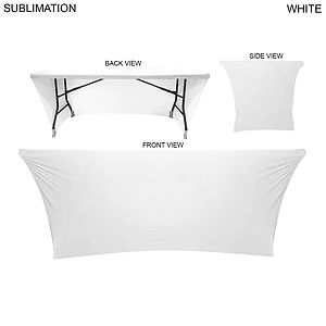 24 Hr Express Ship - Sublimated Stretch Curved Fit Table Throw for 6ft table, 3 sided, Open Back