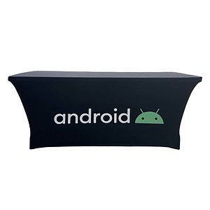 24 Hr Express Ship - Sublimated Stretch Curved Fit Table Throw for 6ft table, 3 sided, Open Back