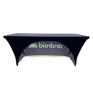 24 Hr Express Ship - Sublimated Stretch Curved Fit Table Throw for 6ft table, 3 sided, Open Back