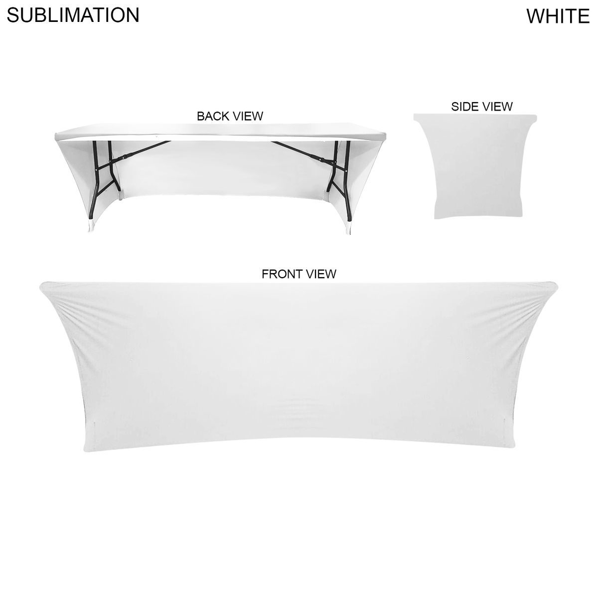 24 Hr Express Ship - Sublimated Stretch Curved Fit Table Throw for 8ft table, 3 sided, Open Back